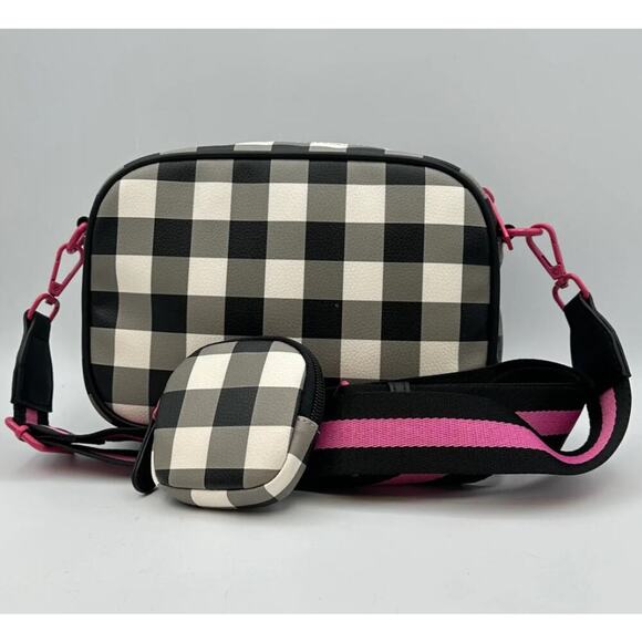Betsey Johnson Black White Pink Gingham Crossbody 90s Y2K Bag Purse - Picture 2 of 10